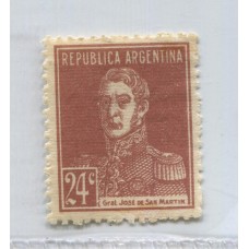 ARGENTINA 1924 GJ 618 ESTAMPILLA NUEVA CON GOMA VARIEDAD PAPEL RAYADO, RARA U$ 50